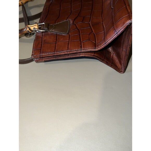 Vintage Dooney And Bourke Purse Brown Leather With Bamboo Handles/Shoulder Strap - Picture 8 of 13